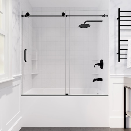 Anzzi Don 60" x 62" Frameless Sliding Tub Door in Matte Black SD-AZ17-01MB